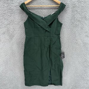 NWT Lulus Green Pencil Midi Dress Womens Large Cold Shoulder Front Slit Back Zip